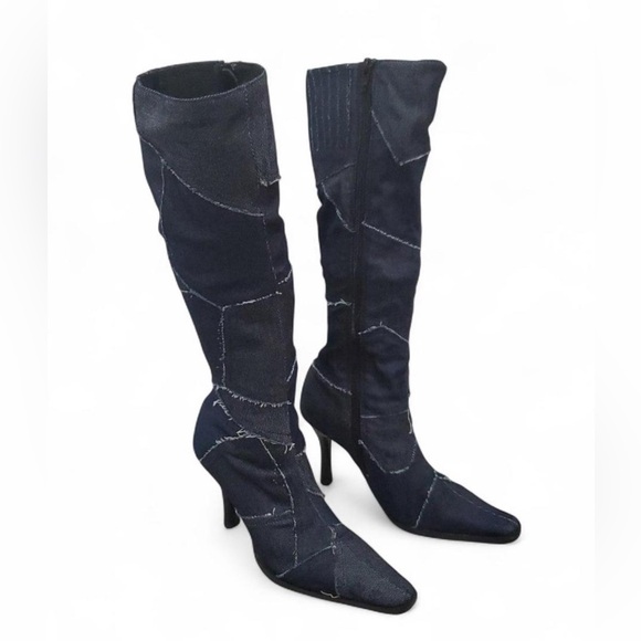 Vintage Candies Denim Patchwork Knee High Boots - Picture 1 of 6